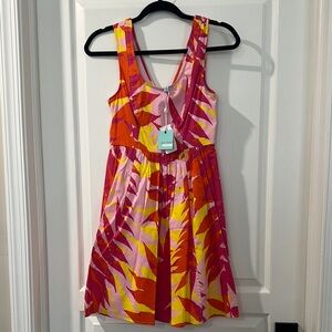 NWT - Pink and Orange Ruched Tie Front Sundress